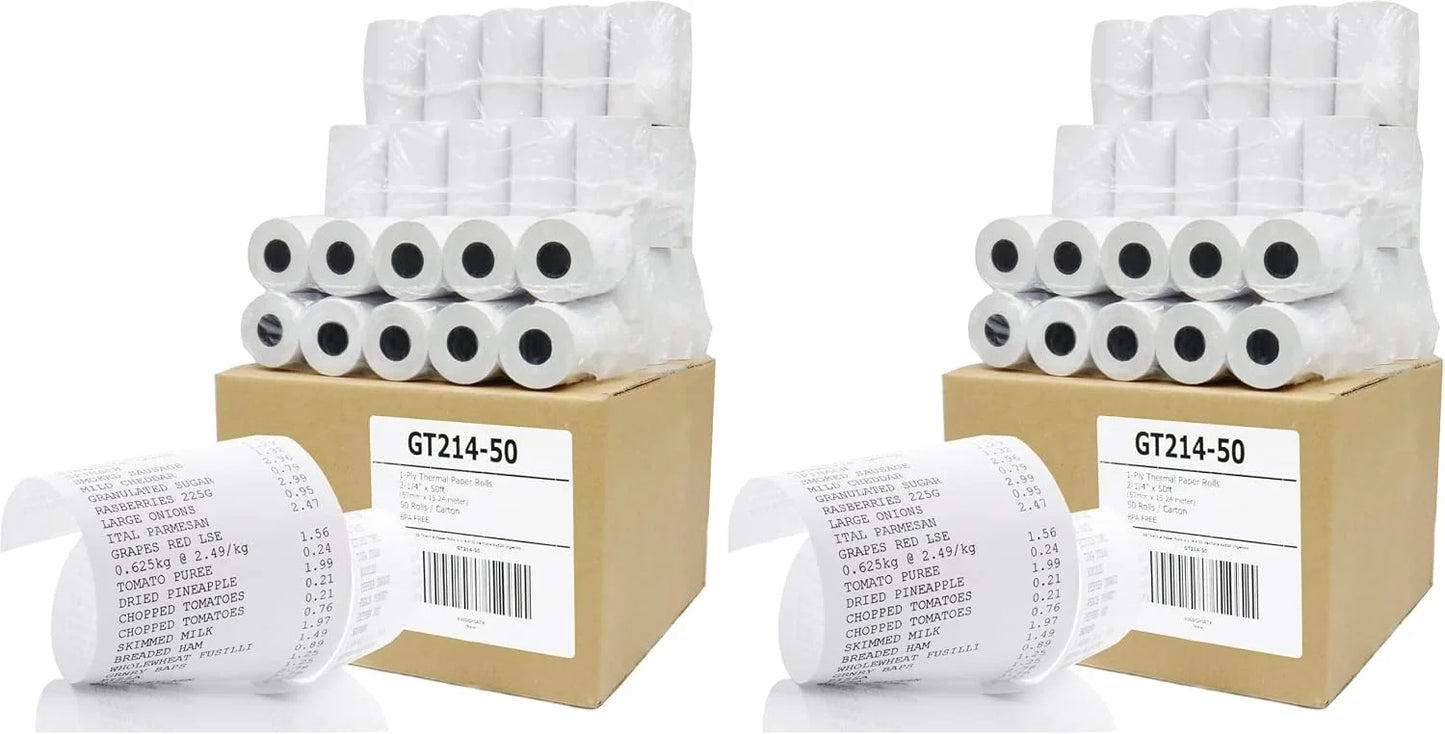 (50) Gorilla Supply 2 1/4 x 85 Thermal Paper Receipt Rolls Clover Mini Verifone VX510 VX570 FD50 T4220, 2.25 x 85 ft, POS/Cash Register Paper, BPA Free, 50 Rolls (Pack of 2)