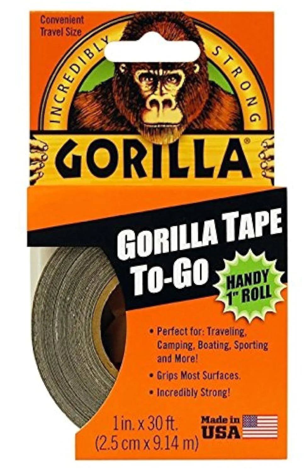 Gorilla 6100101-5 Duct Tape to-Go, 1" x 10 yd, Black, (Pack of 5), 5-Pack, 5 Piece