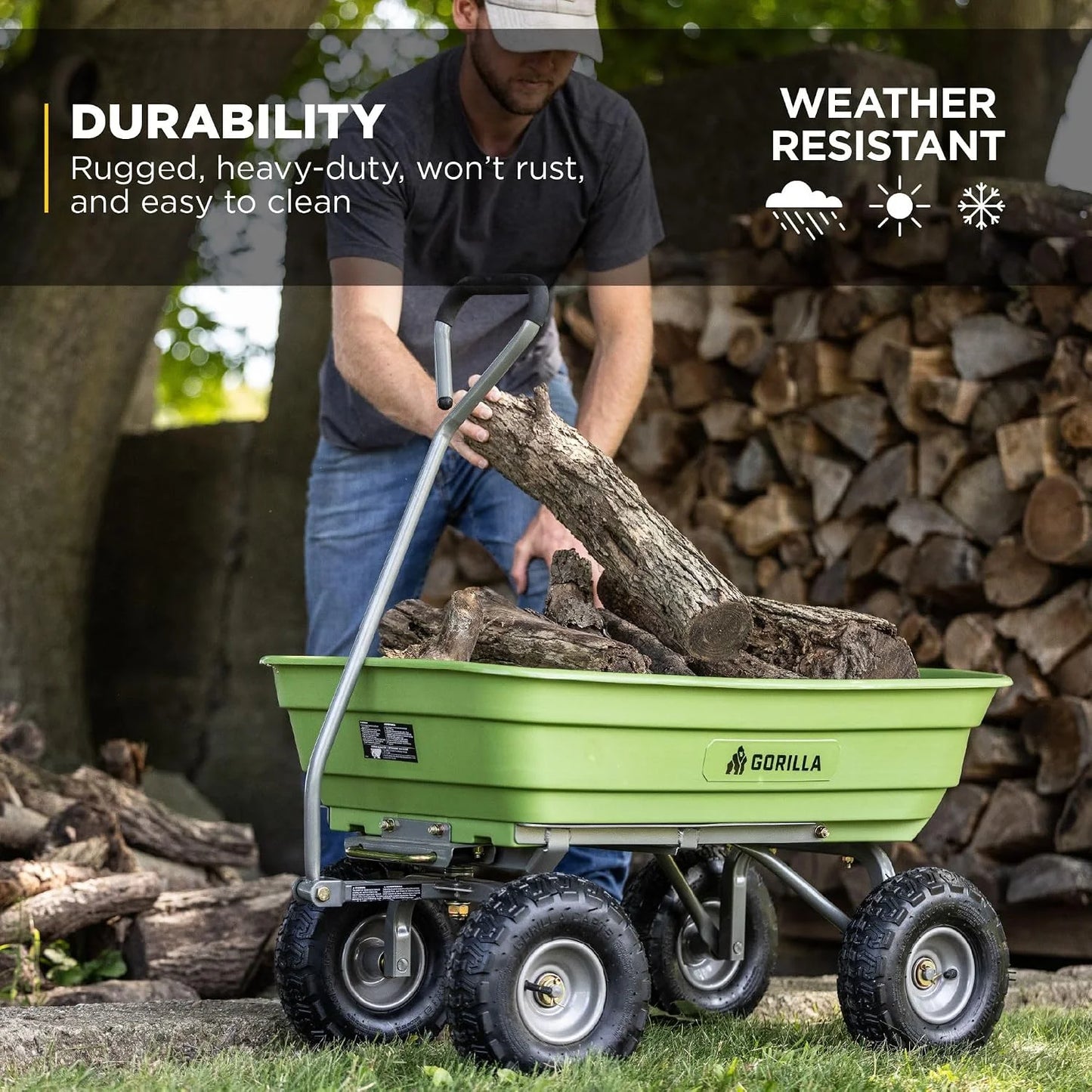 Gorilla Carts Poly Dump Cart, 800 lb. Capacity, 5 Cu Ft, Gray