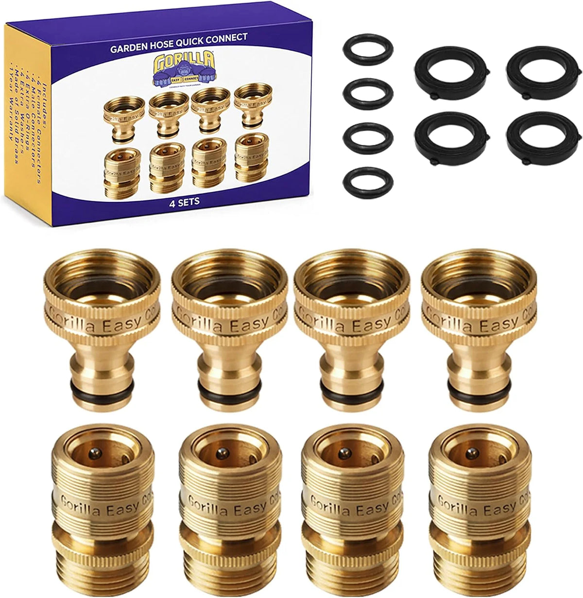 Gorilla Easy Connect Garden Hose Quick Connect Fittings ¾ Inch GHT Solid Brass Leak Proof to 200 PSI Heavy Duty