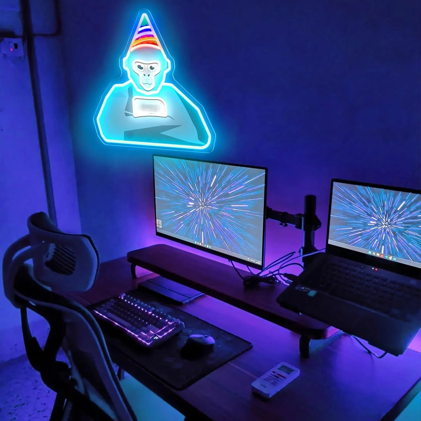 Do You Wanna Play Mini Games? Neon Sign Fun Gaming LED Art for Game Rooms Decor Cute Monkey with Party Hat Sign for Mini Game Fans Night Lights for Bedroom Party Kids Room Wall Decor