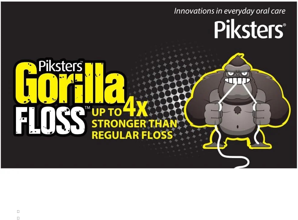 Piksters Gorilla Floss 4 Pack Extra Strong Dental Floss for Plaque Removal