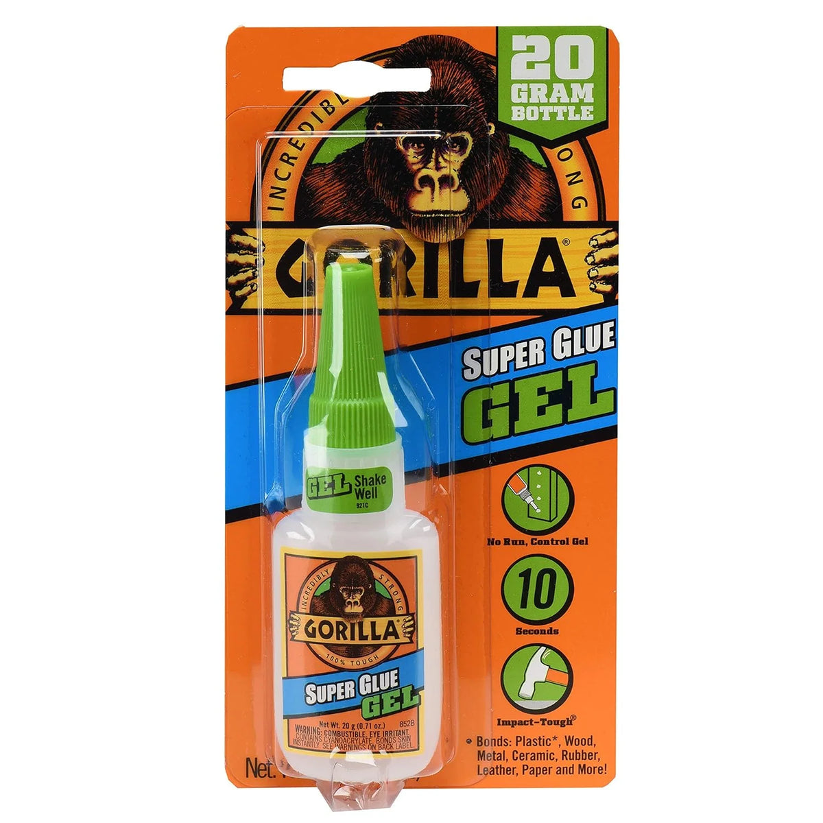 Gorilla Super Glue Gel, Clear, 20 g, 2-Pack, All Purpose, Fast Setting