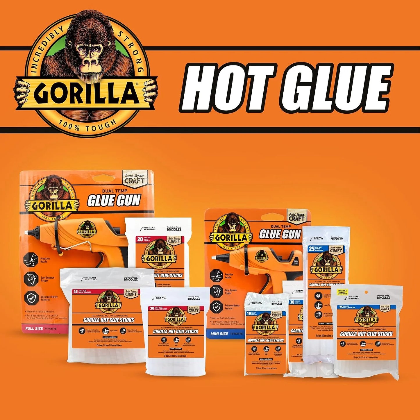 Gorilla Hot Glue Gun Kit, Dual Temp, Includes 45 Sticks