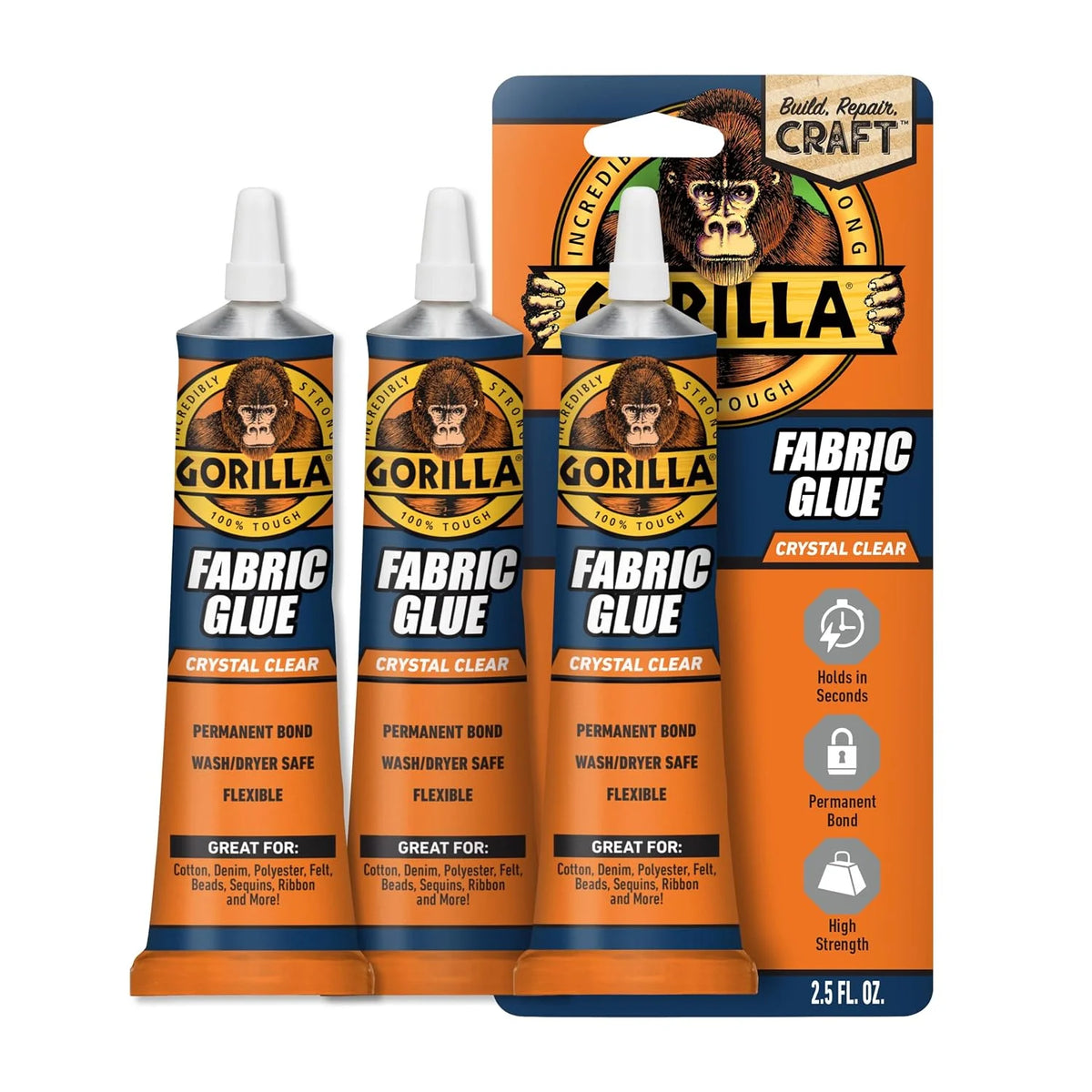 Gorilla Waterproof Fabric Glue, 2.5 oz Tube, Clear