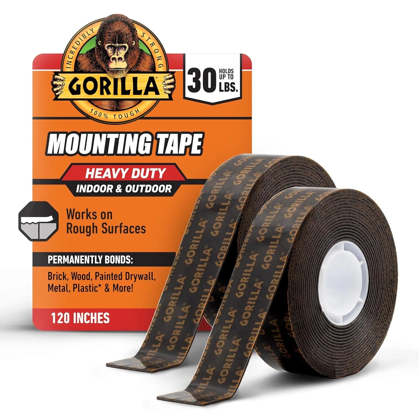 GORILLA Heavy Duty Double Sided Mounting Tape, Black Tape, 1" x 120" (Pack of 6) - Weatherproof for Indoor or Outdoor