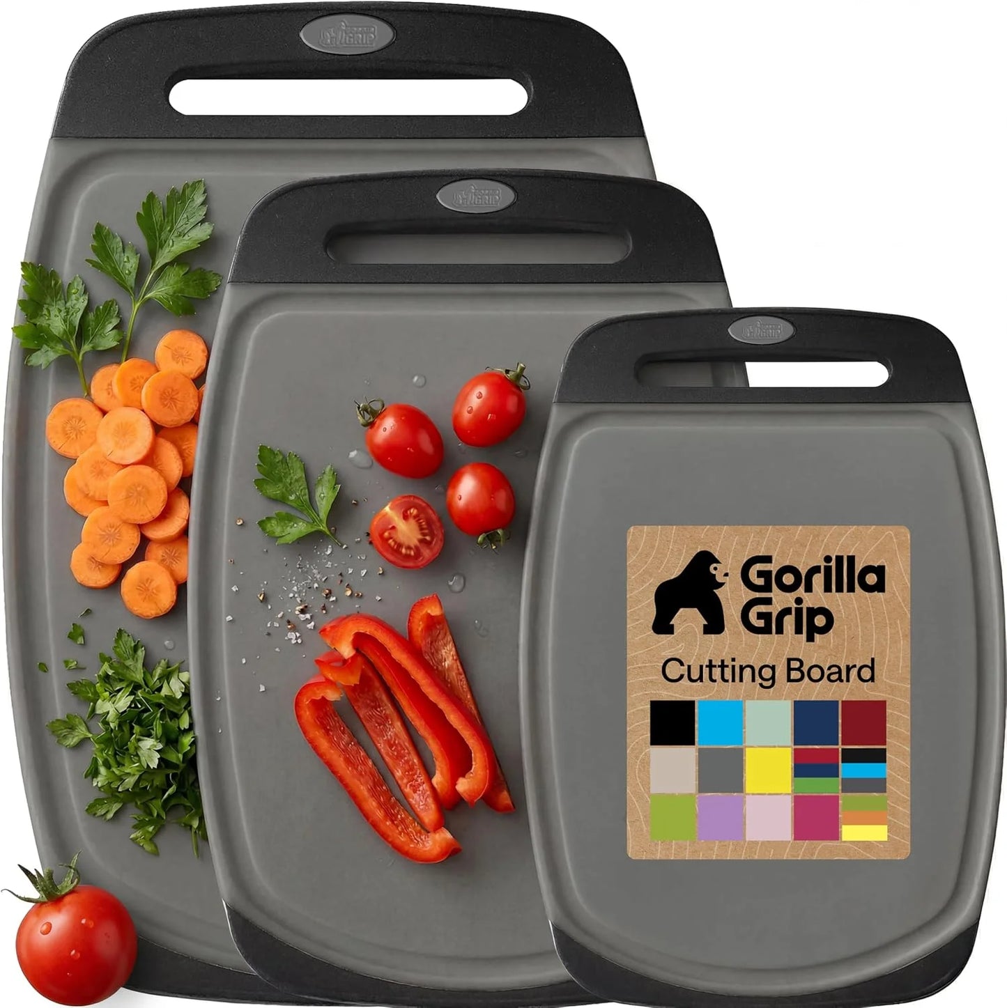 GORILLA GRIP BPA-Free Reversible Kitchen Cutting Board, Set of 3, Turquoise