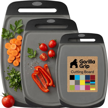 GORILLA GRIP BPA-Free Reversible Kitchen Cutting Board, Set of 3, Turquoise