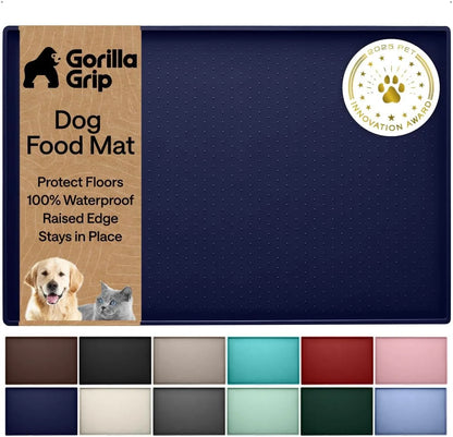 GORILLA GRIP Dog Food Mat, 100% Waterproof Silicone, 26x17 Navy