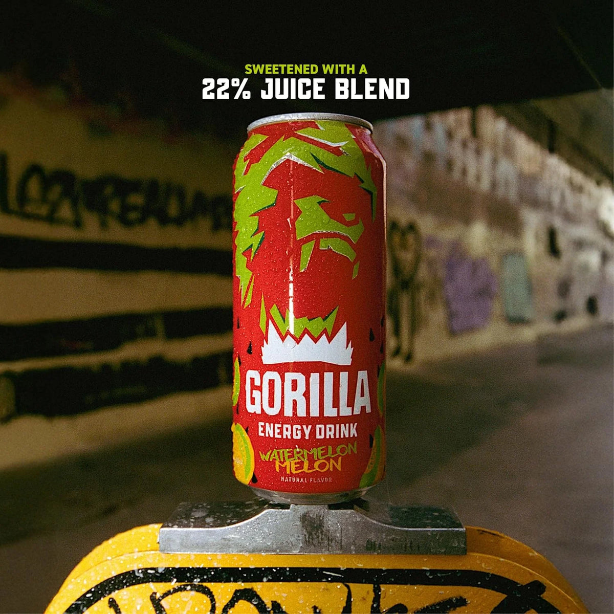 Gorilla Energy Drink, Cherry Berry, 200mg Plant-Based Caffeine, 12 Pack