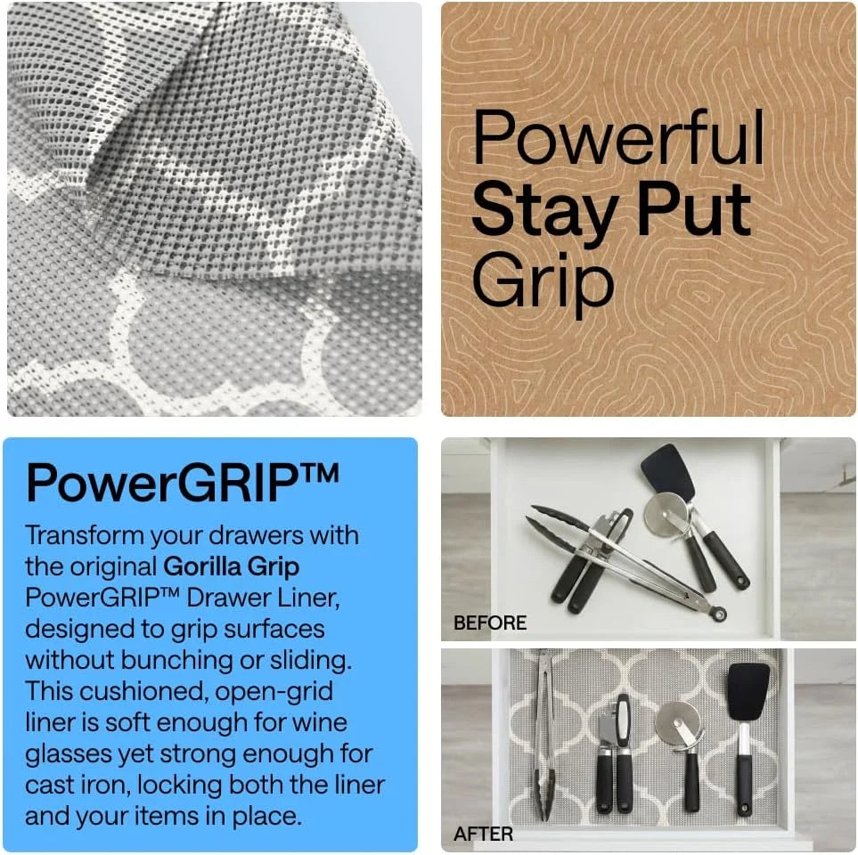GORILLA GRIP powerGRIP Drawer Shelf and Cabinet Liner, 24"x30', Light Gray