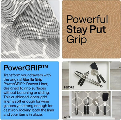 GORILLA GRIP powerGRIP Drawer Shelf and Cabinet Liner, 24"x30', Light Gray