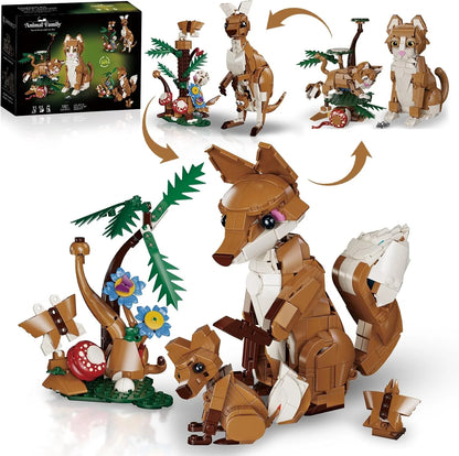 Vziimo 3 in 1 Animals Building Set for Adults, Build a Cat, Fox or Kangaroo, MOC Forest Animals Model for Home Office Decor, Creative Gift for Animal Lovers (1038 PCS)