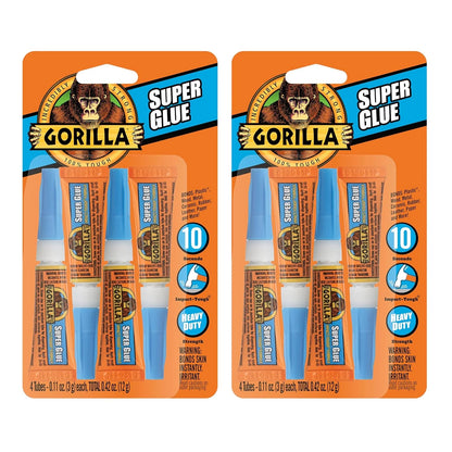 Gorilla Super Glue Gel, Clear, Four 3 g Tubes, 2-Pack, All Purpose