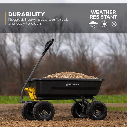 Gorilla Carts Dump Garden Cart, 4 Cu Ft, 600 lb Capacity, No-Flat Tires
