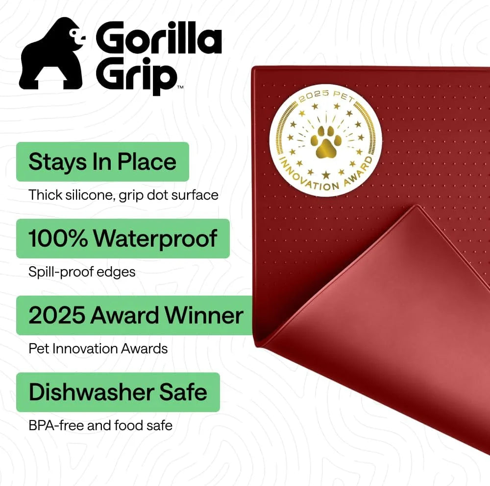 GORILLA GRIP Dog Food Mat, 100% Waterproof Silicone, 26x17 Navy