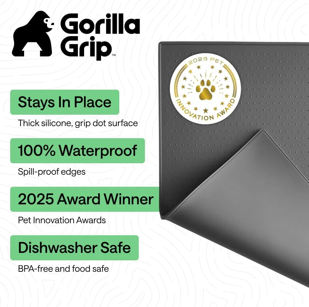 GORILLA GRIP Dog Food Mat, 100% Waterproof Silicone, 26x17 Navy