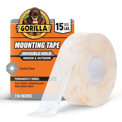 Gorilla Tough & Clear Double Sided Mounting Tape, Clear Tape, 1" x 150" - Weatherproof for Indoor or Outdoor (Pack of 6)