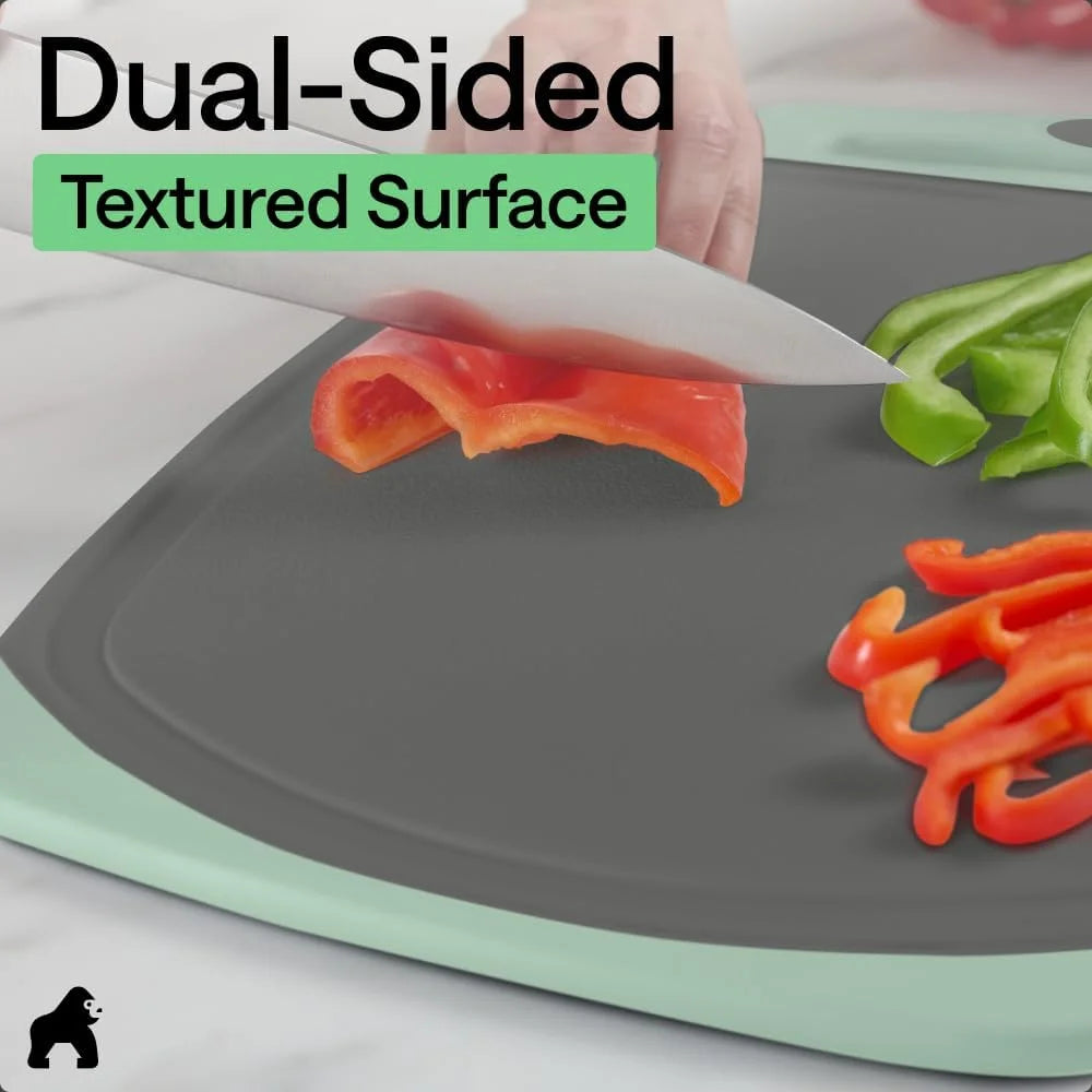 GORILLA GRIP BPA-Free Reversible Kitchen Cutting Board, Set of 3, Turquoise