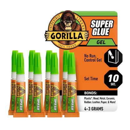 Gorilla Super Glue Gel, Clear, Four 3 g Tubes, 2-Pack, All Purpose