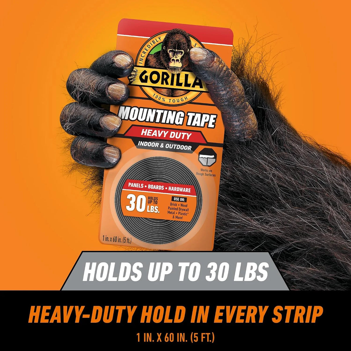 GORILLA Heavy Duty Double Sided Mounting Tape, 1" x 60", Black, 2-Pack