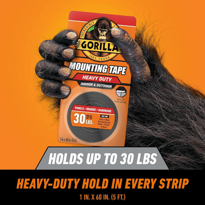 GORILLA Heavy Duty Double Sided Mounting Tape, 1" x 60", Black, 2-Pack