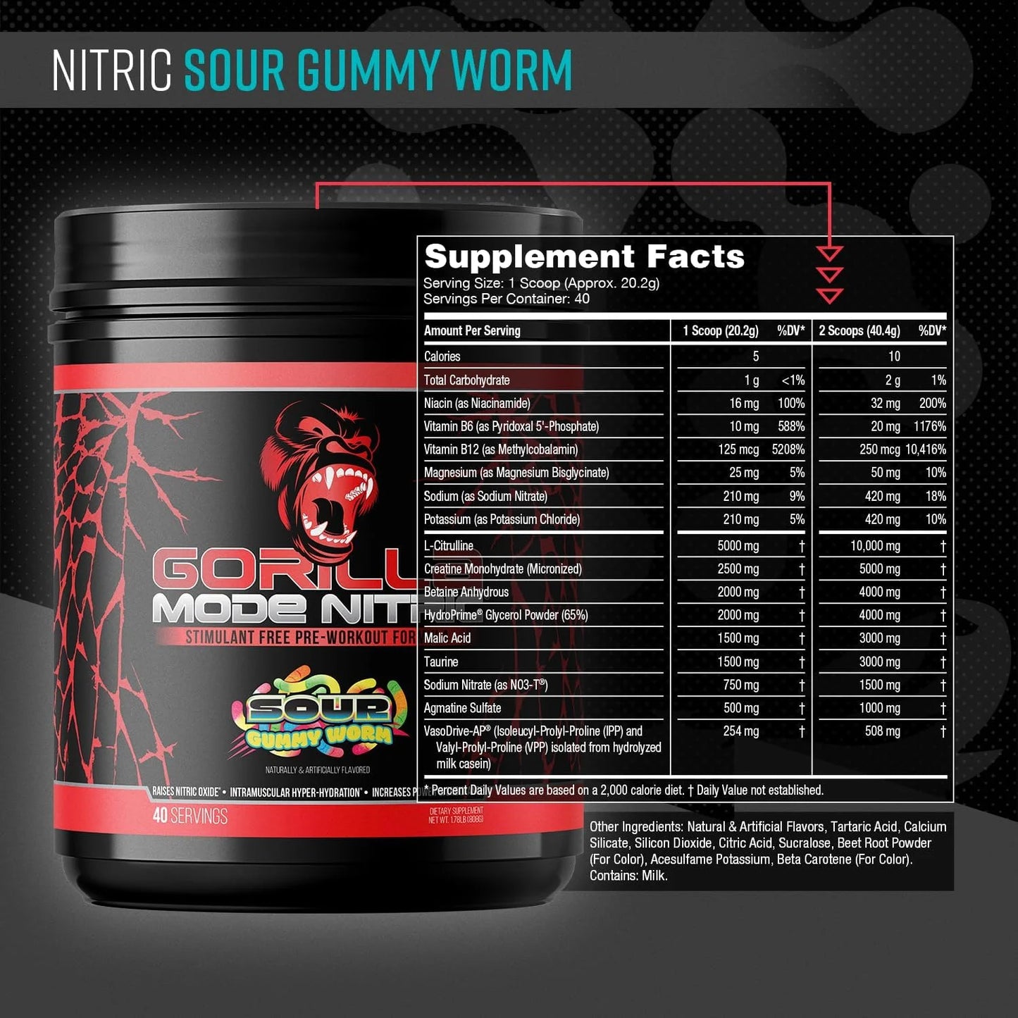 Gorilla Mode Nitric Stimulant Free Pre-Workout – Best Tasting and Most Effective Stimulant Free Pre-Workout/Massive Pumps · Vasodilation · Power / 688 Grams (Fruit Punch)