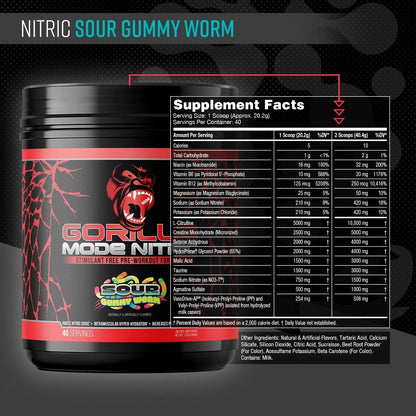 Gorilla Mode Nitric Stimulant Free Pre-Workout – Best Tasting and Most Effective Stimulant Free Pre-Workout/Massive Pumps · Vasodilation · Power / 688 Grams (Fruit Punch)