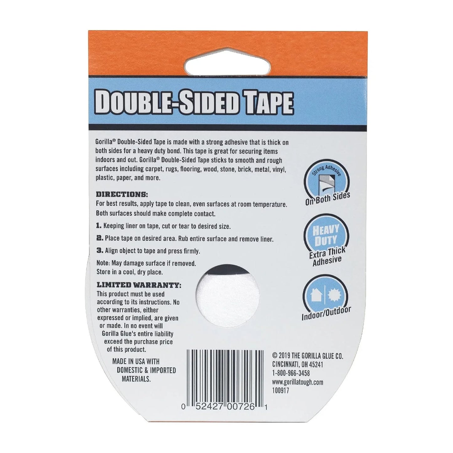 GORILLA Double-Sided Tape, Strong Adhesive, Gray, 1.41 in x 8 yd, 2-Pack