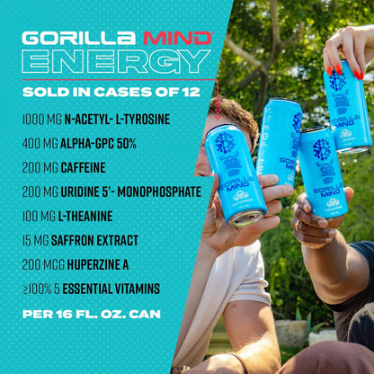 Gorilla Mind Energy Drink | 16oz, 12-Pack (Citrus Rain)
