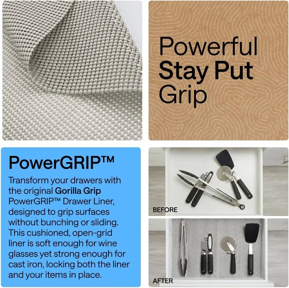 GORILLA GRIP powerGRIP Drawer Shelf and Cabinet Liner, 24"x30', Light Gray