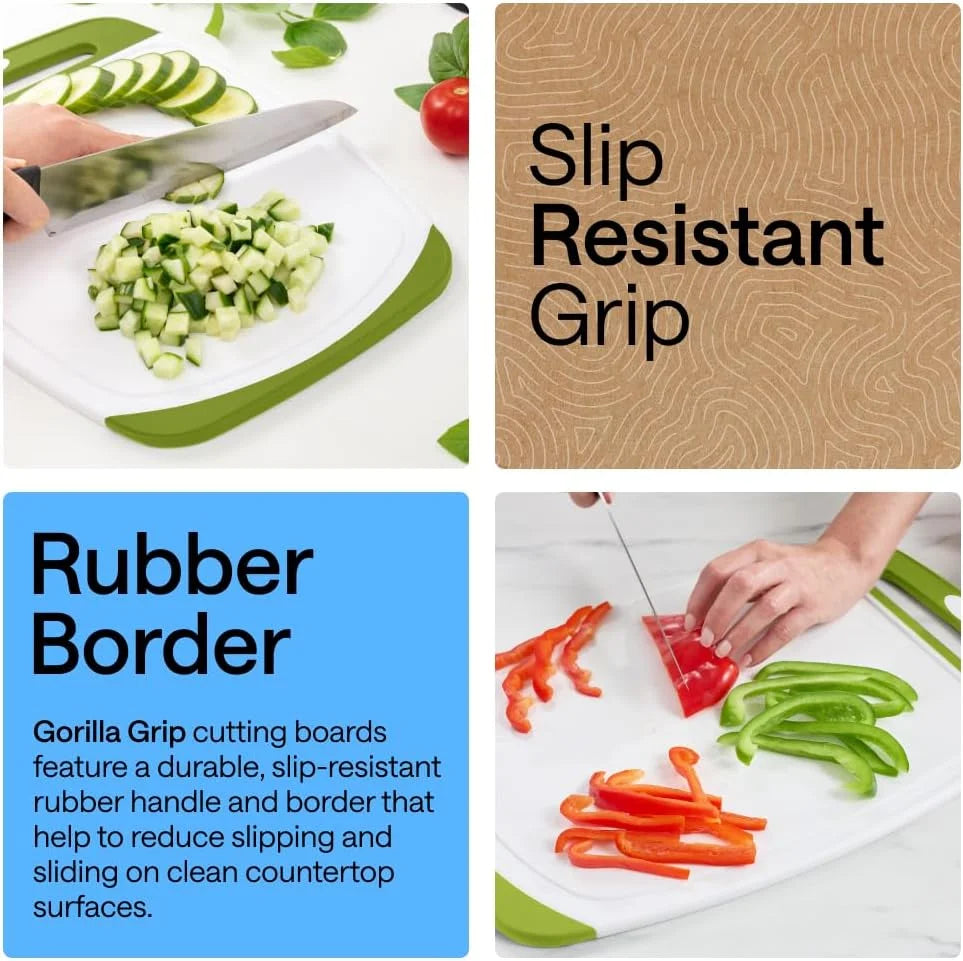 GORILLA GRIP BPA-Free Reversible Kitchen Cutting Board, Set of 3, Turquoise