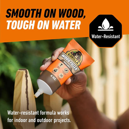 Gorilla Wood Filler, Water Resistant, White, 6 oz Tube, 2-Pack