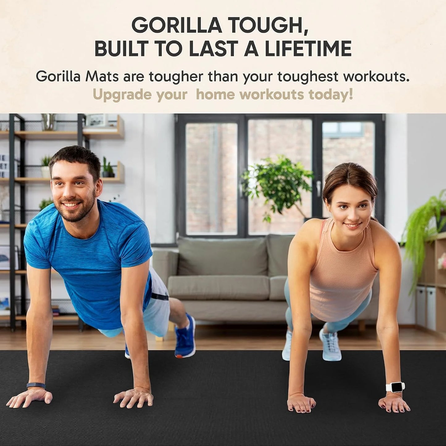 Gorilla Mats Large Exercise Mat – 6'x4', 7'x4', 7'x5', 8'x4', 10'x4' (1/4" Thick) – Ultra Durable Workout Mat for Home Gym Flooring – Non-Slip, Flat Fitness, Yoga & Weight Lifting Floor Mat