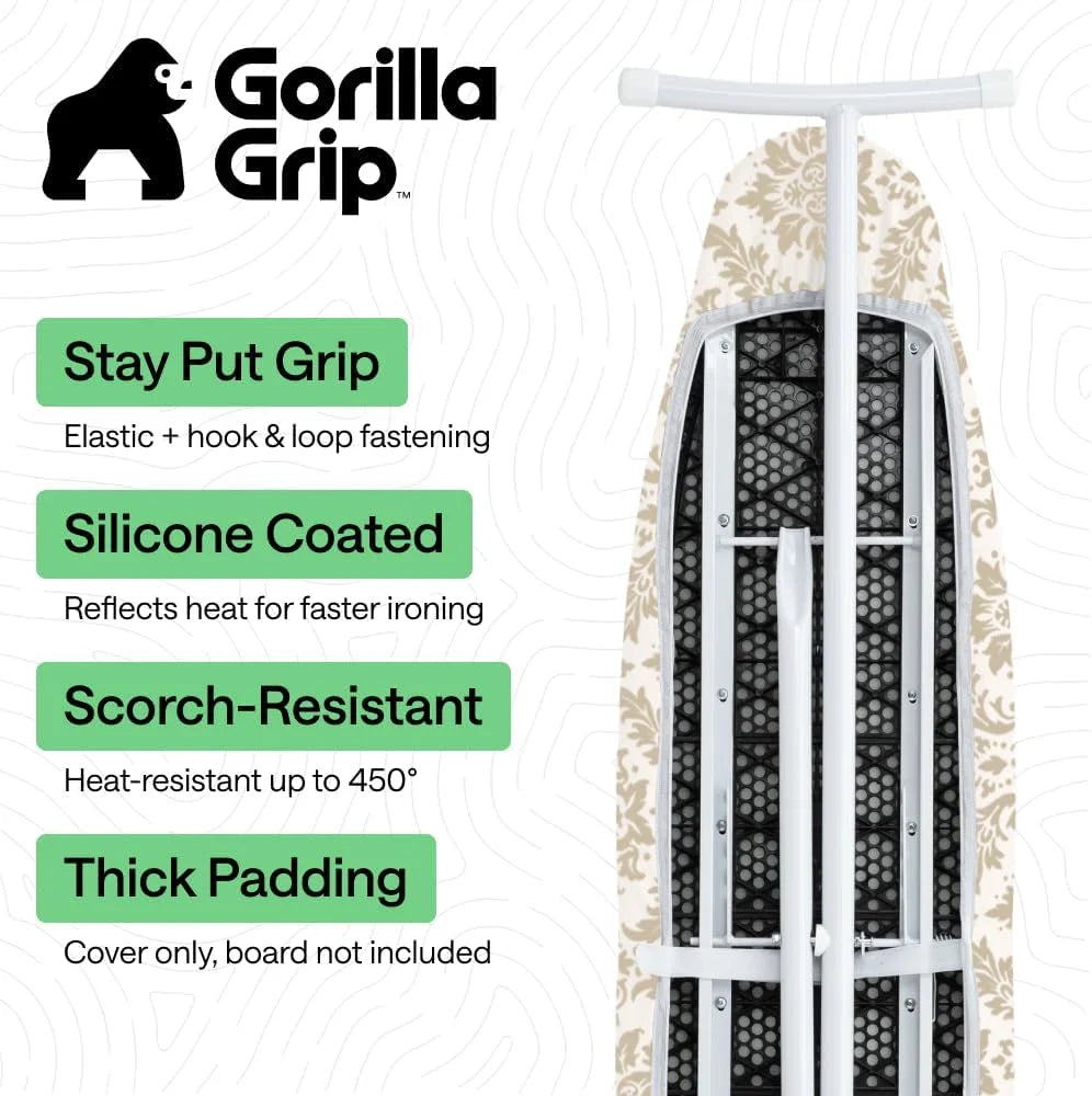 GORILLA GRIP Padded Ironing Board Cover, 15x54 Silver