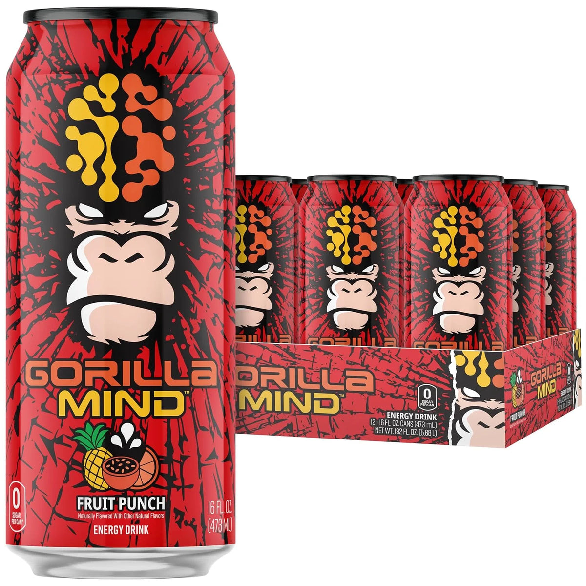 Gorilla Mind Energy Drink | 16oz, 12-Pack (Citrus Rain)