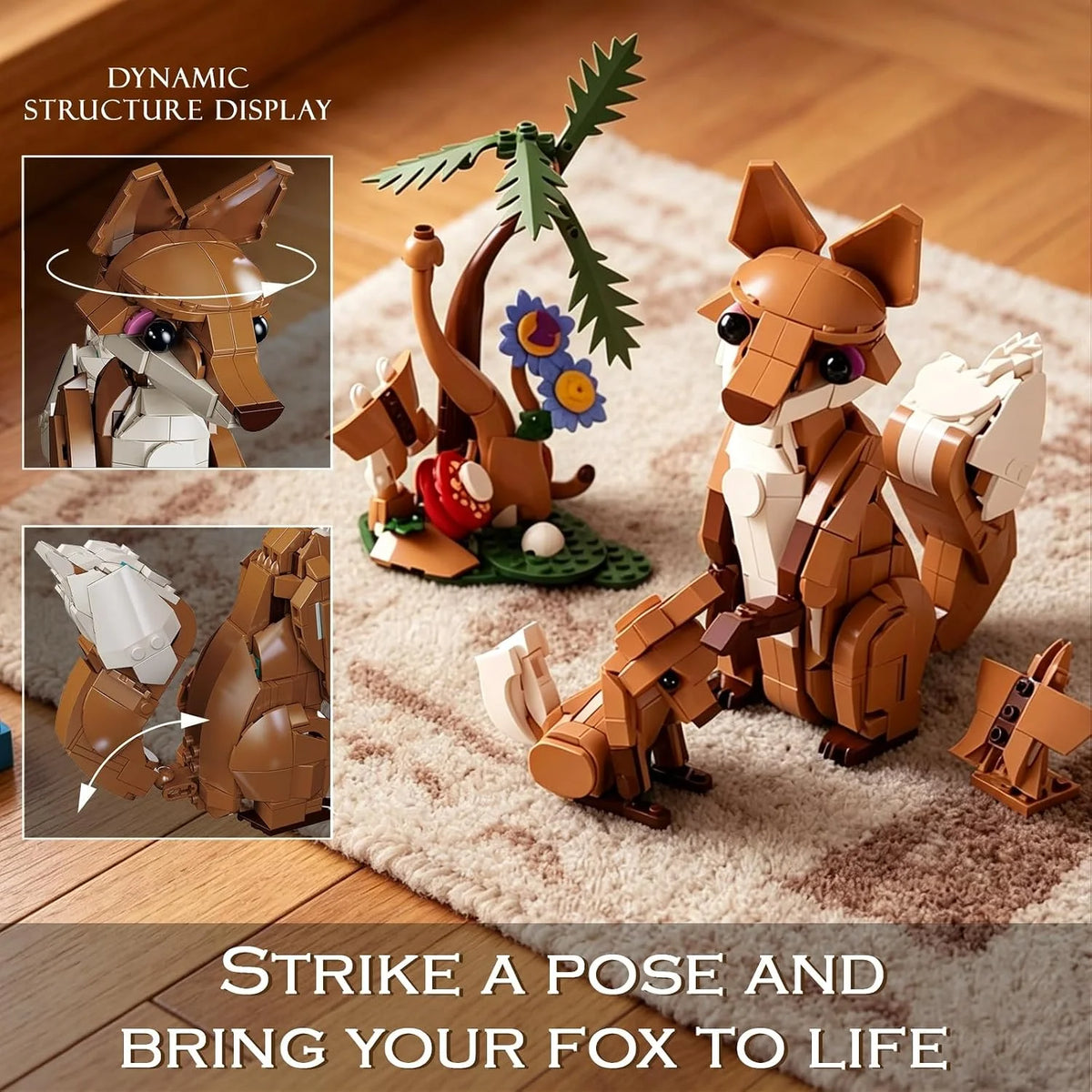 Vziimo 3 in 1 Animals Building Set for Adults, Build a Cat, Fox or Kangaroo, MOC Forest Animals Model for Home Office Decor, Creative Gift for Animal Lovers (1038 PCS)