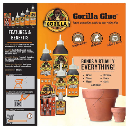 Gorilla Original Glue, Waterproof Polyurethane, Brown, 8 oz