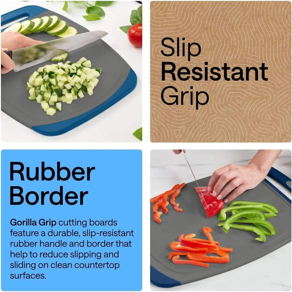 GORILLA GRIP BPA-Free Reversible Kitchen Cutting Board, Set of 3, Turquoise