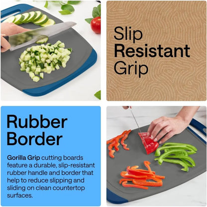GORILLA GRIP BPA-Free Reversible Kitchen Cutting Board, Set of 3, Turquoise