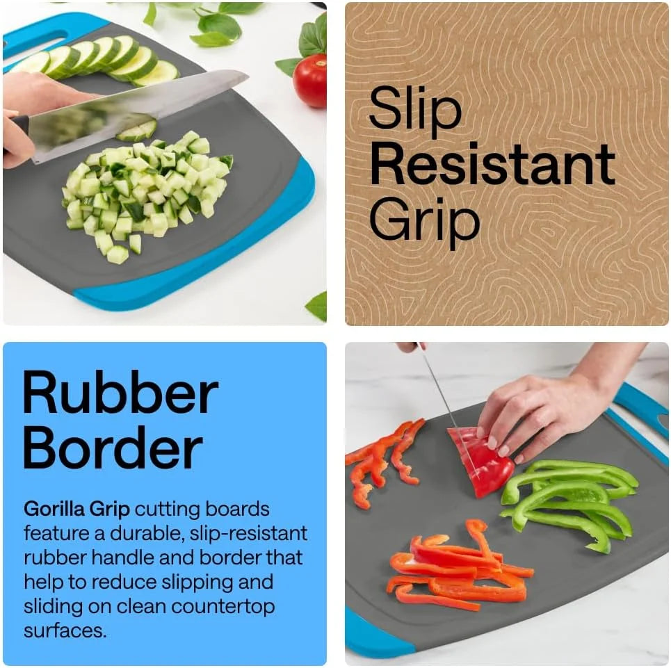 GORILLA GRIP BPA-Free Reversible Kitchen Cutting Board, Set of 3, Turquoise