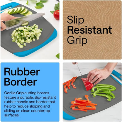 GORILLA GRIP BPA-Free Reversible Kitchen Cutting Board, Set of 3, Turquoise