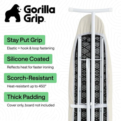GORILLA GRIP Padded Ironing Board Cover, 15x54 Silver