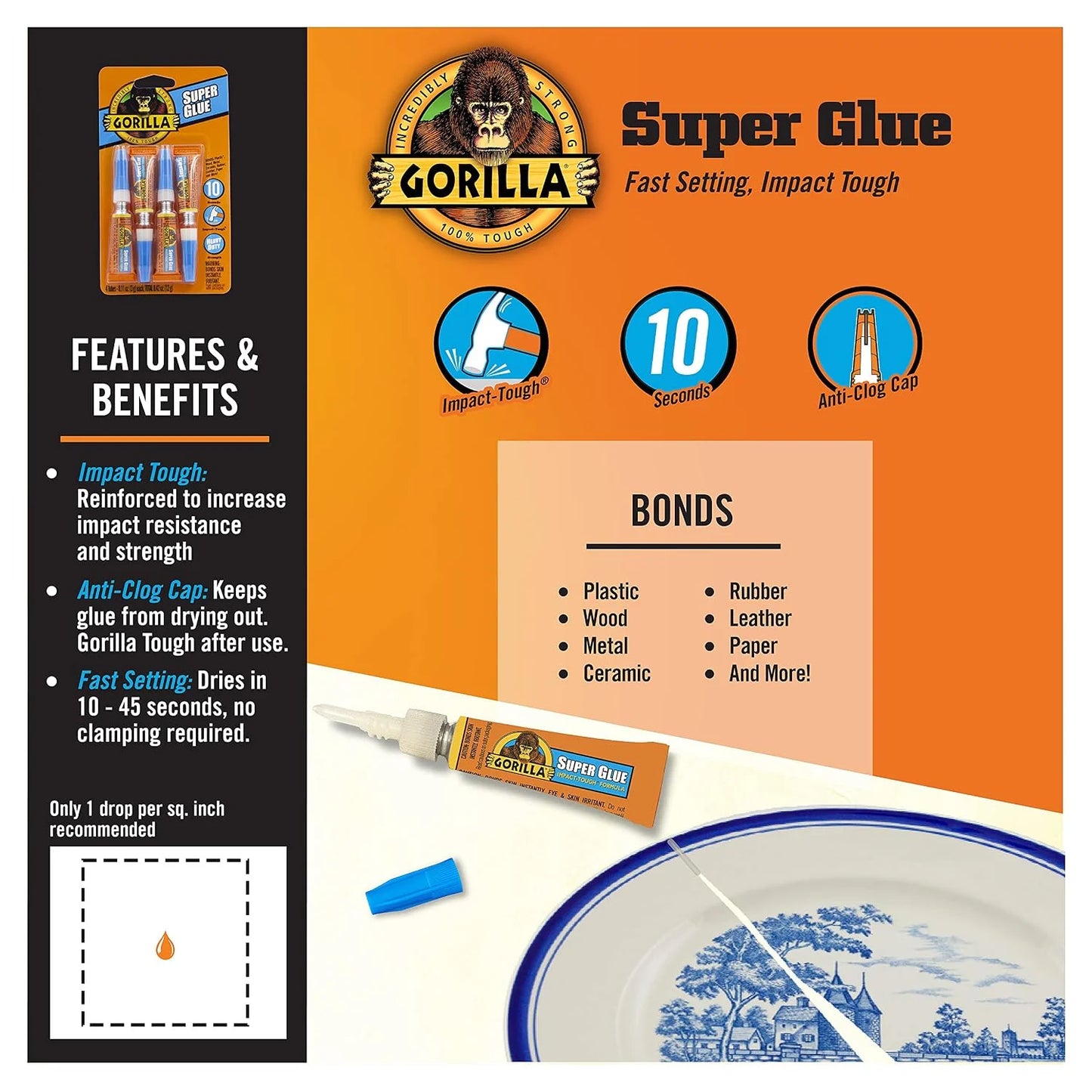 Gorilla Super Glue Gel, Clear, Four 3 g Tubes, 2-Pack, All Purpose