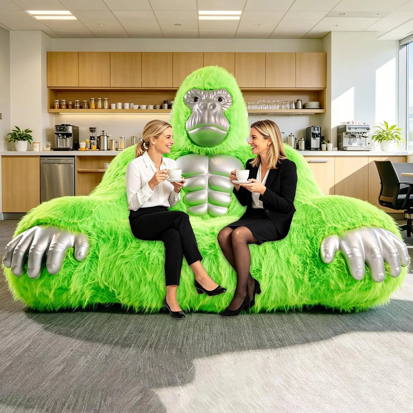 Giant Inflatable Gorilla Couch Blow Up Gorilla Sofa Furry Plush Orangutan Furniture for Lounging, Gaming or Movie Nights (Pink)