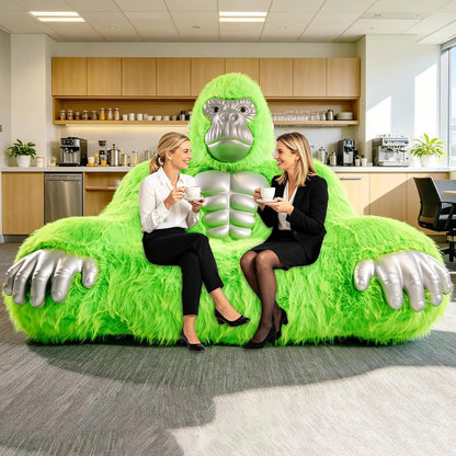 Giant Inflatable Gorilla Couch Blow Up Gorilla Sofa Furry Plush Orangutan Furniture for Lounging, Gaming or Movie Nights (Pink)