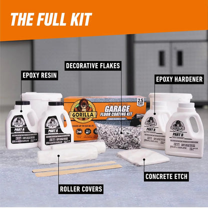 Gorilla Epoxy Garage Floor Coating Kit, 7 Pieces, 1-Car, Black Finish