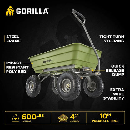 Gorilla Carts Poly Dump Cart, 800 lb. Capacity, 5 Cu Ft, Gray