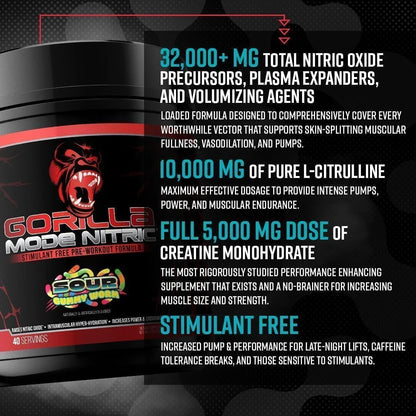 Gorilla Mode Nitric Stimulant Free Pre-Workout – Best Tasting and Most Effective Stimulant Free Pre-Workout/Massive Pumps · Vasodilation · Power / 688 Grams (Fruit Punch)