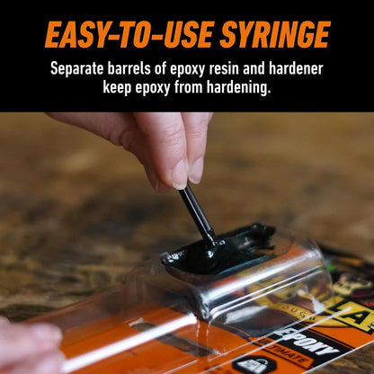 Gorilla Epoxy Ultimate, Waterproof, 10 Minute Set, Permanent Bond, Dries Black, 0.85oz Syringe (Pack of 6)